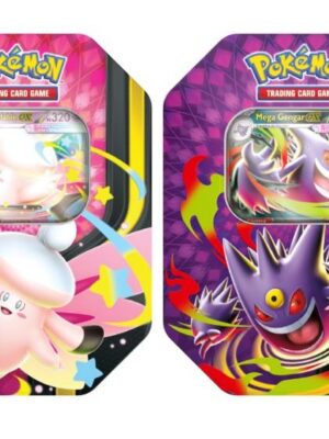 Scatole metalliche sigillate Pokemon Tin da collezione Mega Chiarodiluna in italiano